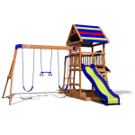 Complex Loc de Joaca Beach Front - Northbrook Wooden Swing din lemn de cedru - Centru din lemn cu tobogan si 2 nivele si Monkey Bars Backyard Discovery 